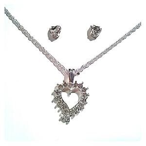 NEW 3 piece Jewelry Set Heart Pendent Necklace Earring Simulated Diamond Sparkle